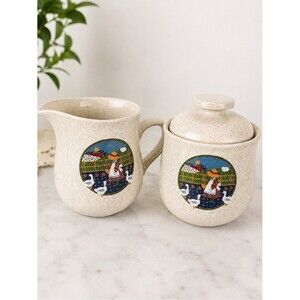 Vintage circa 1980’s Market Square Plain & Fancy Stoneware Creamer Sugar Bowl